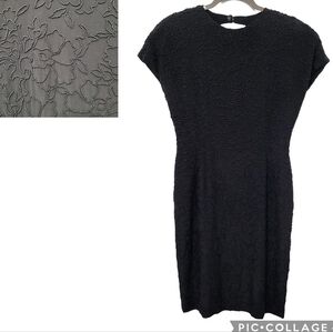 Carmen Marc‎ Valvo Allover Floral Beaded Black Dress Sz 10 Silk Cocktail Party